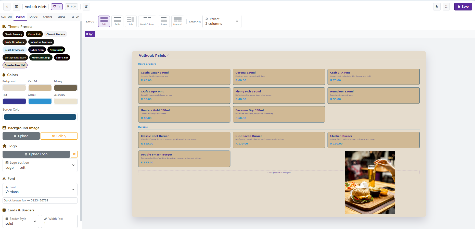 Digital Menu Builder Liquor Logic